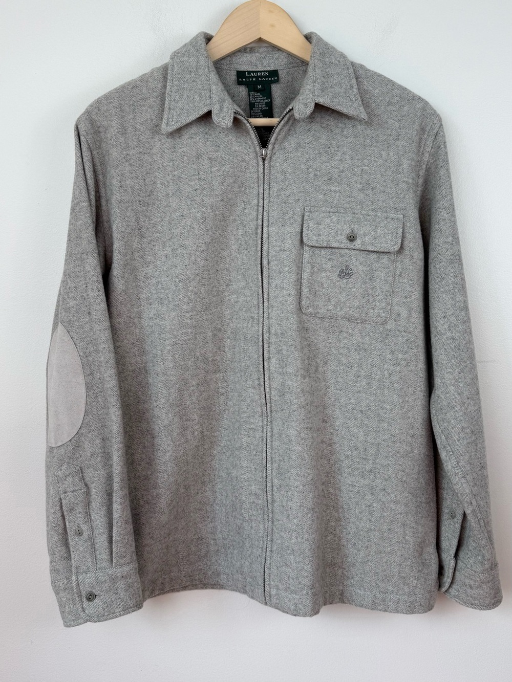 Vintage Lauren Ralph Lauren Gray Zip-Front Wool Cashmere Blend Shirt Jacket Med